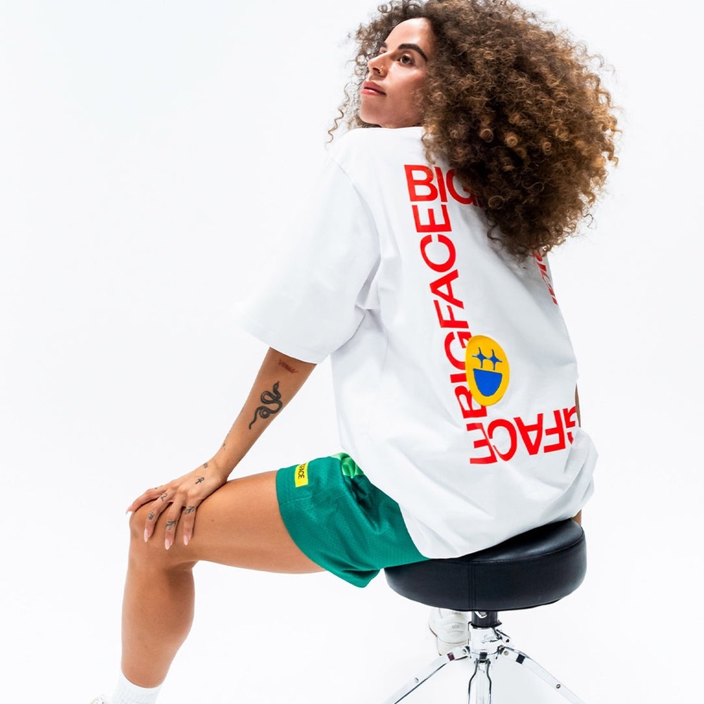 BigFace Embroidered Happy Face Graphic Tee 100% Cotton Oversized Jersey Unisex